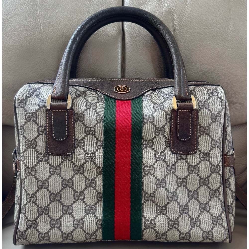 Authenticated Vintage Gucci Ophidia Web Monogram Canvas Leather Shoulder Bag